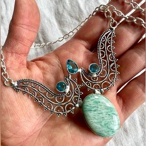 925 Ornamental Peace Amazonite + Blue Topaz Necklace Necklace